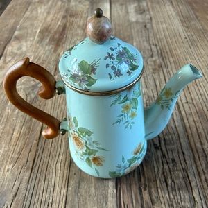 MACKENZIE-CHILDS Victoria & Richard vintage pale green floral enamel TEAPOT. $83